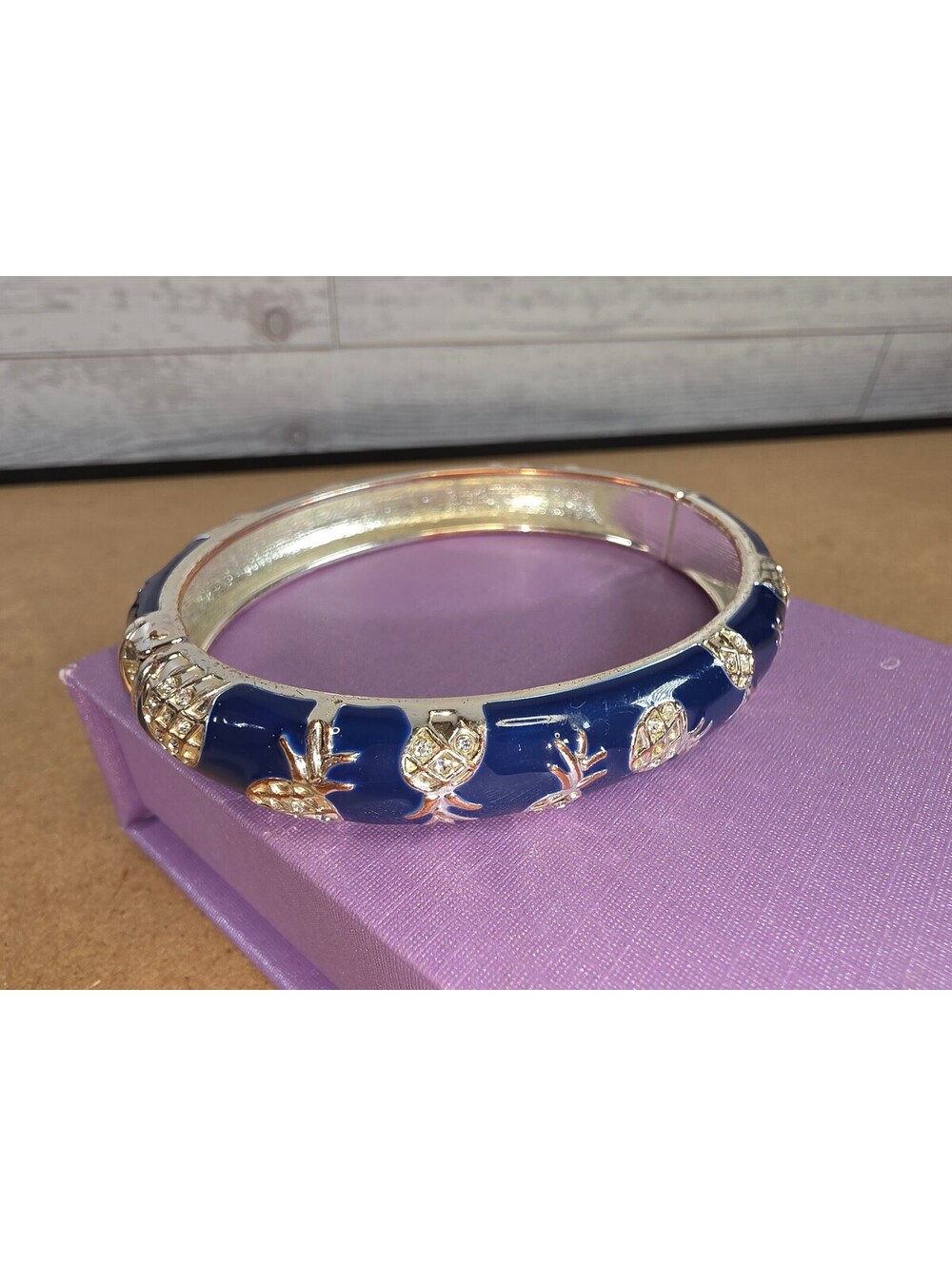 Tommy Bahama Navy Blue Enamel Rhinestone Pineapple Bangle